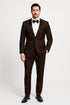 Mens Chocolate Brown Tuxedo with Black Satin Peak Lapel – Formal Wedding and Prom Suit