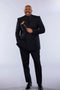 Mens Black Solid Three Piece Suit