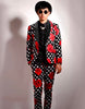 Mens Slim Fit Black & White Polka Dot Prom Tuxedo with Roses