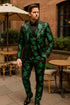 Mens Black and Emerald Green Velvet Floral Tuxedo Suit – Slim Fit 2 Piece Formalwear for Weddings and Events Slim Fitted