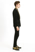 Mens Black and Gold Jacquard Tuxedo Blazer – Luxury Shawl Collar Wedding and Party Smoking Jacket