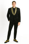 Mens Black and Gold Jacquard Tuxedo Blazer – Luxury Shawl Collar Wedding and Party Smoking Jacket