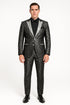 Black and Silver Floral Tuxedo Suit for Men – Luxury Two-Piece Formal Suit with Satin Lapel and Bow Tie