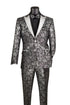 Black and Silver Floral Tuxedo Suit for Men – Luxury Two-Piece Formal Suit with Satin Lapel and Bow Tie