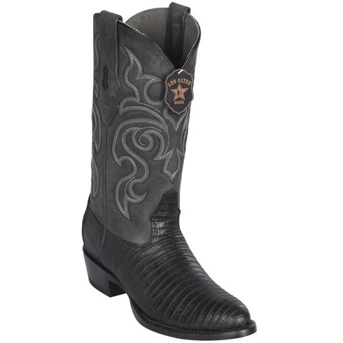 Los Altos Boots - Mens Dress Cowboy Boot - Low Priced Black Lizard Boots R-Toe- in Black