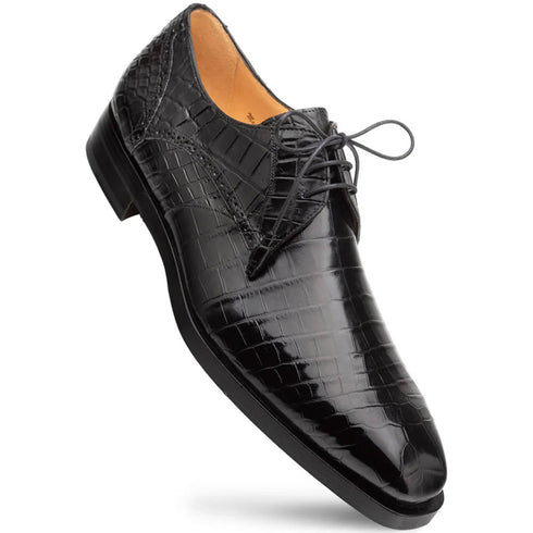 Men's Genuine Alligator Black Derby Lace-Up Shoes By Mezlan Made In Spain Brand