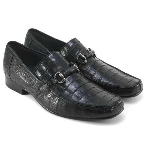 Los Altos Black Genuine Caiman Crocodile Belly Slip-On Loafers