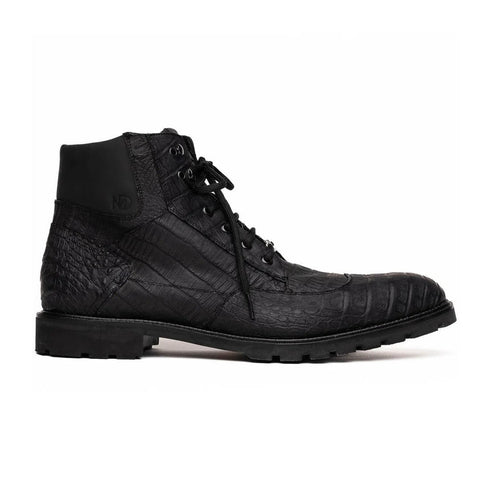 Marco Di Milano Leoni Oil Black Caiman Crocodile Lace-Up Boots