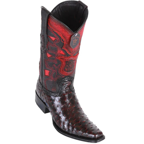 Los Altos Boots - Mens Dress Cowboy Boot - Low Priced Black Cherry Ostrich Boots European Square Toe - in Black Cherry
