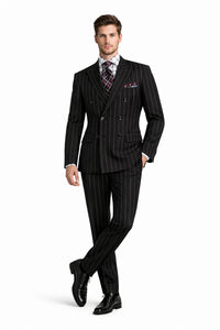 Mens Black Double Breasted Suit - Mens Double Breasted 1920'S Wide Bold Gangster Pinstripe Suit in Black