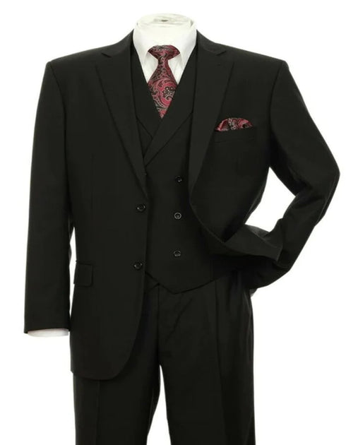 Pleated Dress Men Suits - Mens 2 button Pleated Pant Black Double Breasted Suit