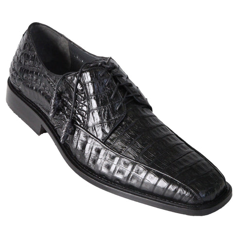 Los Altos Black Genuine Caiman Belly Lace-Up Genuine Oxford Shoes
