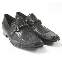 Los Altos Black Teju Lizard Skin Slip-On Loafers