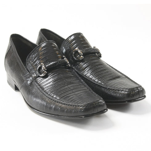 Los Altos Black Teju Lizard Skin Slip-On Loafers