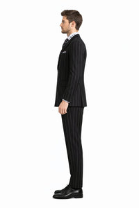 Mens Black Double Breasted Suit - Mens Double Breasted 1920'S Wide Bold Gangster Pinstripe Suit in Black