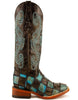Ferrini Women's Patchwork Square Toe Boots Handcrafted - Black/Teal