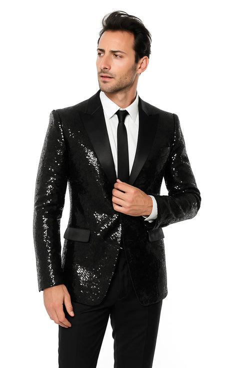 Black Sequin Tuxedo Blazer