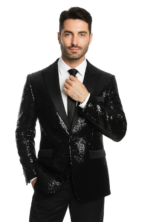 Black Sequin Tuxedo Blazer