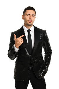 Black Sequin Tuxedo Blazer