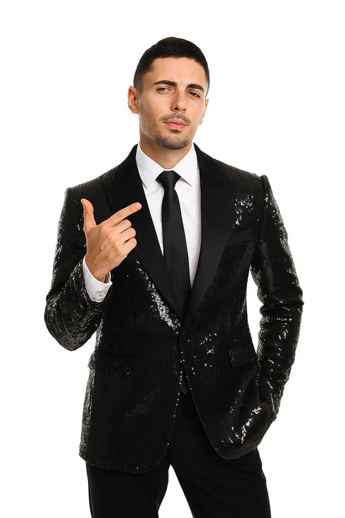 Black Sequin Tuxedo Blazer