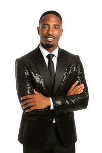 Black Sequin Tuxedo Blazer