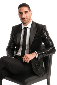 Black Sequin Tuxedo Blazer