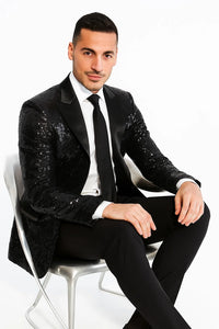 Black Sequin Tuxedo Blazer