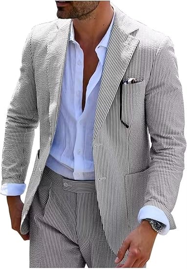 Men's 2pc Summer Seersucker Modern Fit  Navy Suit