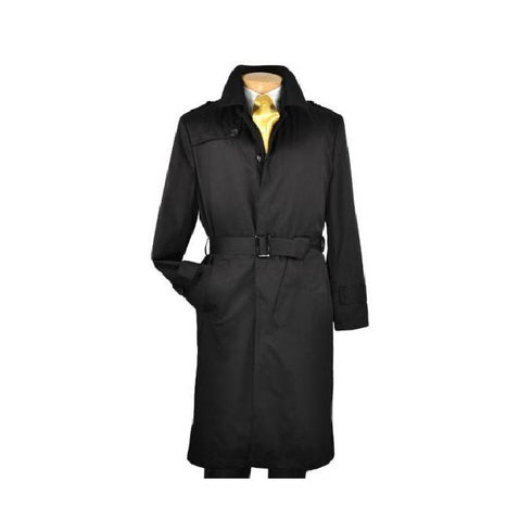 Black Single Breasted full length trench coat with belt