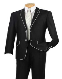 Western Suit - Cowboy Tuxedo With Trim Collar - Slim Fitted Jacket And Pants - Black and White Tuxedo
