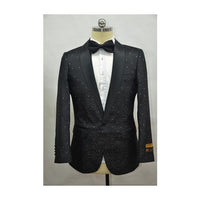 Black Two Toned Paisley Floral Blazer Tuxedo Dinner