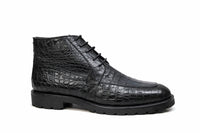 Los Altos Black All-Over Crocodile Belly Lace Up Ankle Boots