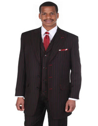 Pleated Dress Men Suits - Mens Vintage Vested Gangster Bold Pinstripe Fashion Black and Red Suit