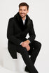 Mens Black Wool Overcoat with Black Faux Fur Collar – Luxury Winter Dress Coat