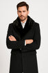 Mens Black Wool Overcoat with Black Faux Fur Collar – Luxury Winter Dress Coat