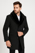 Mens Black Wool Overcoat with Black Faux Fur Collar – Luxury Winter Dress Coat