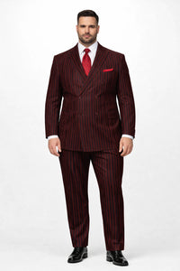 Black and Red Pinstripe Double breasted Suit - 100% Wool Modern Fit Side Vents by Statement brand