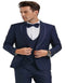 Blue Prom Suit - Blue Homecoming Outfits For Guys in Navy Blue with Blue Satin Trim Tuxedo