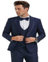 Blue Prom Suit - Blue Homecoming Outfits For Guys in Navy Blue with Blue Satin Trim Tuxedo