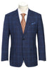 Mens Classic Fit Two Button Wool and Linen Blue Windowpane Plaid Sportcoat Blazer