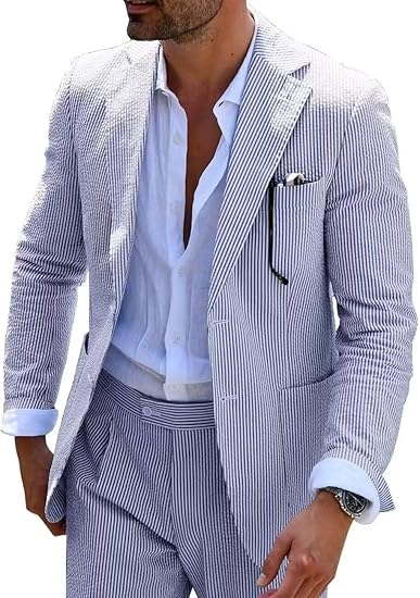 Men's 2pc Summer Seersucker Modern Fit  Navy Suit