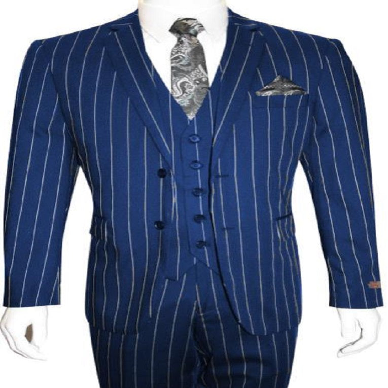 2 Button Black And Bold Chalk Gangster White Stripe Vested Big 1920 1930 Suit Flat Front Pants Pants main image 0