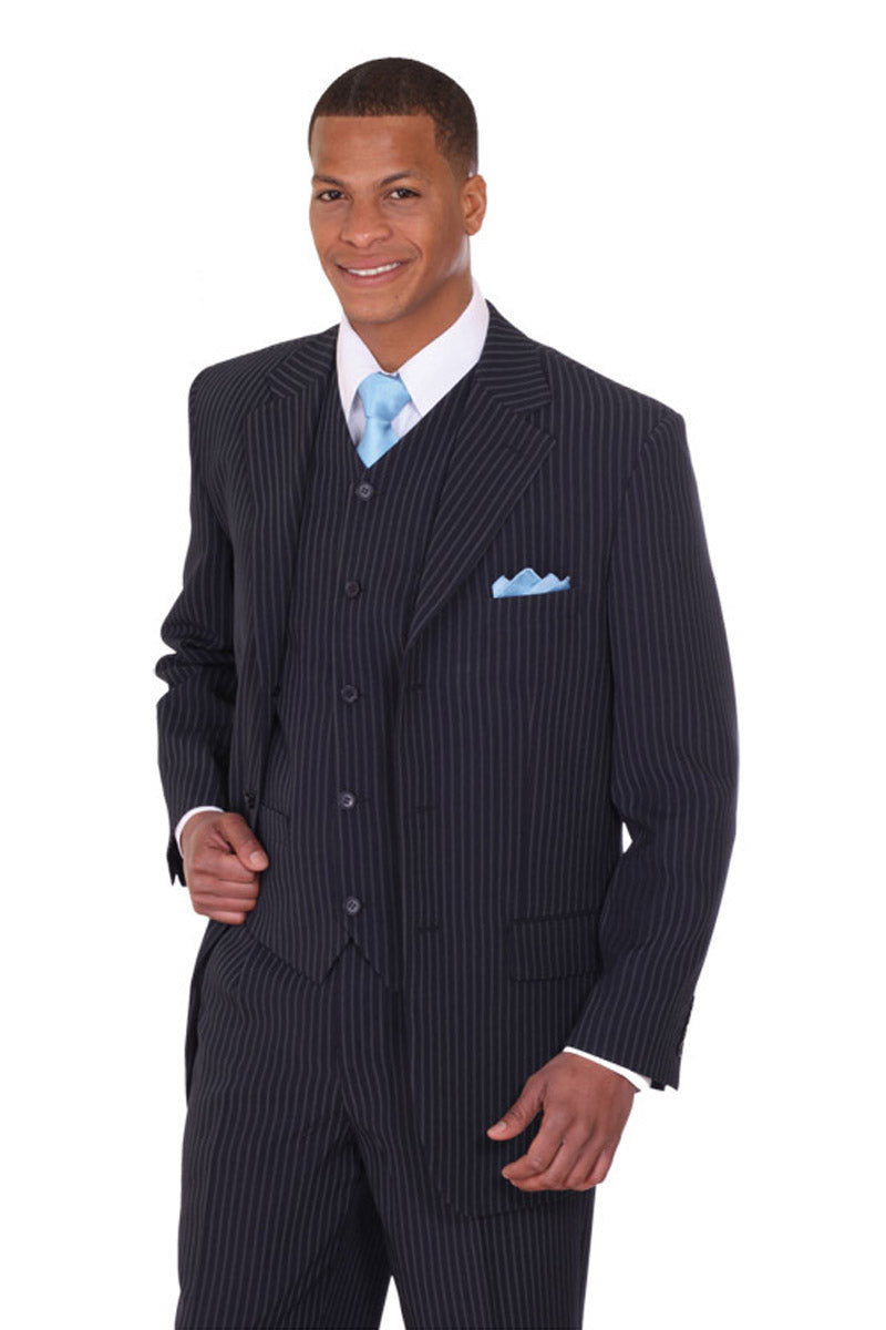 Banker Collection-Men's Double Breasted Pinstripe Black Suit