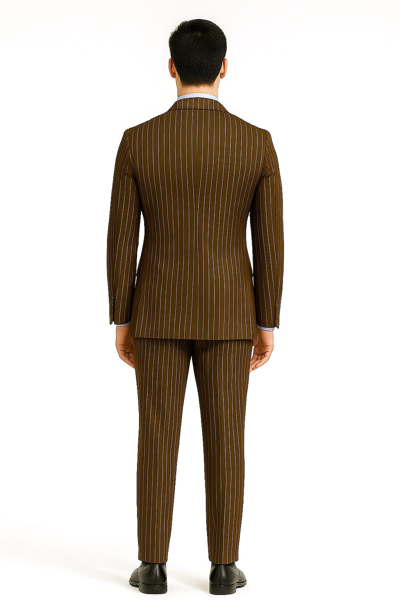 Mens Brown Pinstripe Double-Breasted Suit – Classic 6-Button