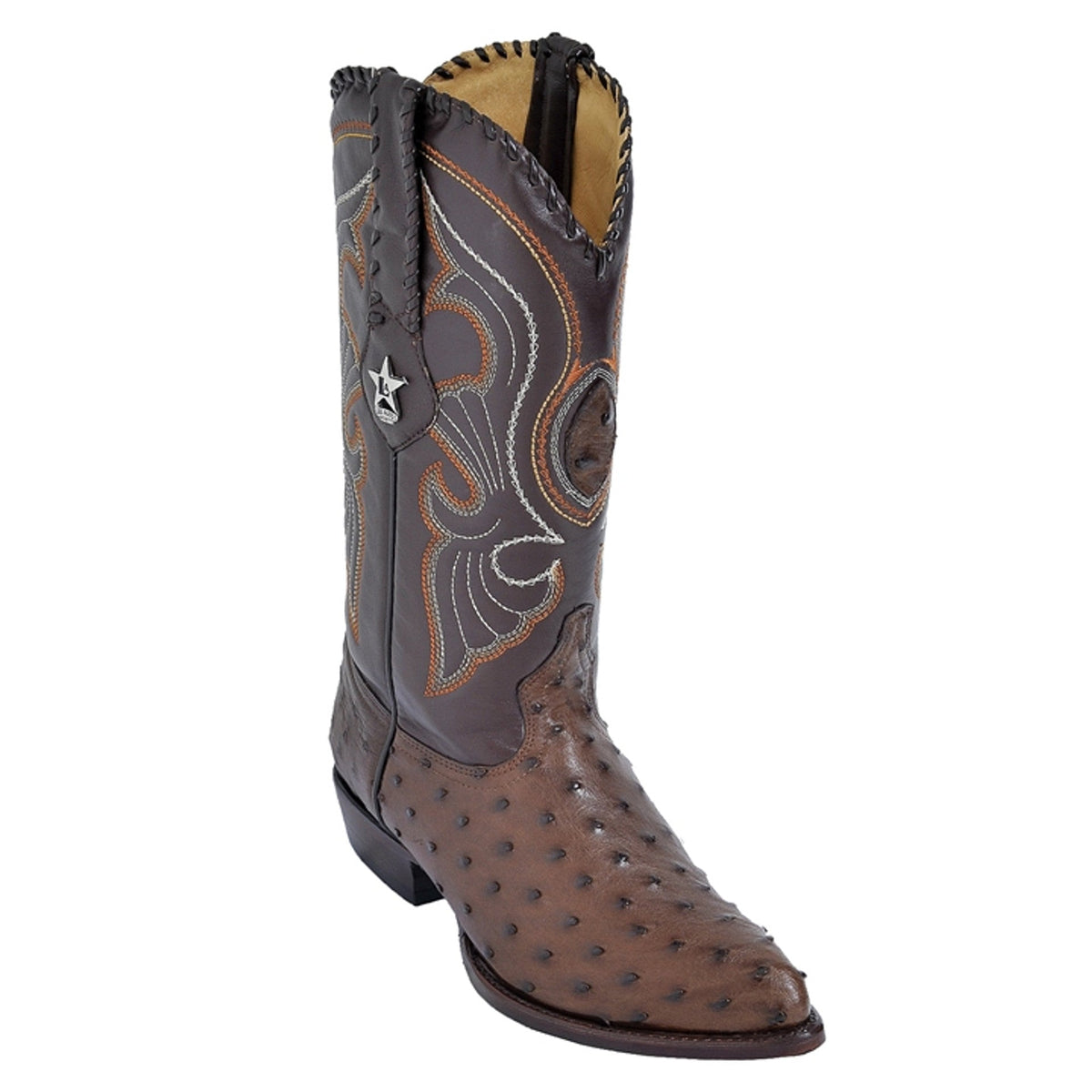 Los Altos Men's Brown Full Quill Ostrich Round Toe Boots main image 1