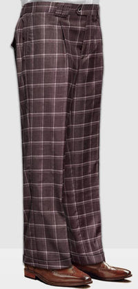 Statement Mens Brown Plaid Wool Baggy Leg Pants