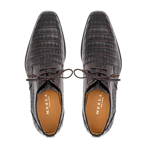Golfo Derby Brown Plain Toe Crocodile Shoes By Mezlan Made In Spain Brand