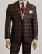 Mens Peak Lapel Modern Fit - No Pleated Pants Designer Brand Brown 3 Piece Vested Suit