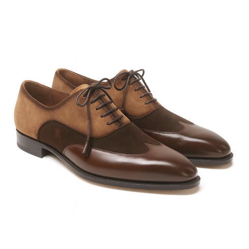 Men Brown and Cognac Suede Wing Tip Oxford By Mezlan Made In Spain Brand