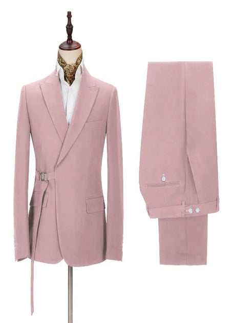 Chic Pink Men's Casual Suit for Prom Buckle Button Formal Groomsmen Suit for Wedding